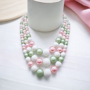Japan Necklace Vtg Asian Bead Faux Pearl White Thermoset Triple Strand Estate